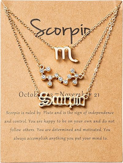 PANTIDE 3Pcs Constellation Zodiac Layer Necklaces for Women Girls, Retro 14K Gold Plated 12 Constellation Pendant Necklace Exquisite Letter Horoscope Old English Zodiac Sign Jewelry Birthday Gift - Scorpio Products for men