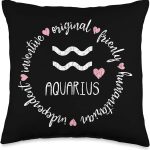 Aquarius Facts Apparel For Men Women Funny Zodiac Sign Gift Throw Pillow - Aquarius Pillow for men