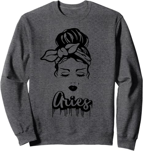Aries Zodiac Sign Messy Bun Retro Vintage Birthday Sweatshirt - Aries Sweatshirt for men