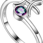 Adjustable Zodiac Sign Ring 925 Sterling Silver Fine Jewelry Gifts Rainbow Mystic Topaz Zirconia 12 Constellation Ring Astrology Cute Scorpio Ring Celestial Zodiac Jewelry Birthday for Women Girls - Pisces for men