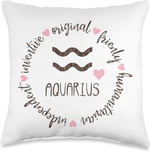 Aquarius Facts Apparel For Men Women Funny Zodiac Sign Gift Throw Pillow - Aquarius Pillow for men