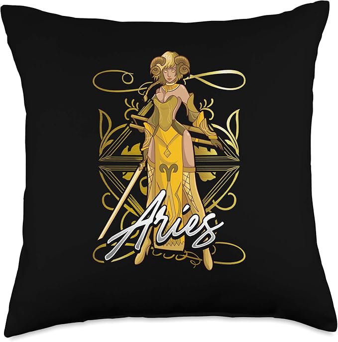 Aries Zodiac Sign Medieval Woman Astrology Throw Pillow - Aries Pillow for men