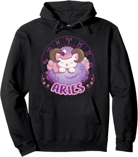 Kawaii Cat Zodiac Sign Aries Pullover Hoodie - Aries Hoodie for men