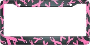 HOSNYE Pink Ribbon License Plate Frame Breast Cancer Awareness Metal License Plate Cover Front Plates Frames Car Tag Frame for Women Men US Vehicles Standard - Cancer Car Accessories for men