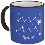 Aquarius : Gift Mug Zodiac Signs Esoteric Horoscope Astrology - White w/Black Handle - Aquarius Mug for men
