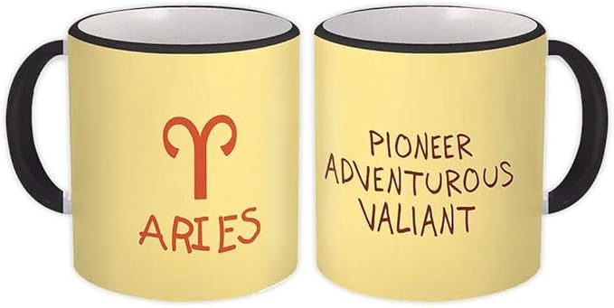 Aries : Gift Mug Zodiac Esoteric Signs Horoscope Astrology - White w/Black Handle - Aries Mug for men
