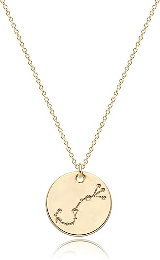 Valloey Rover Women Gold Necklace Coin Disc Celestial Patterned Engraved Pendant 14K Gold Plated Simple Personalized Dainty Chain Jewelry Gift - Scorpio Accessories for men