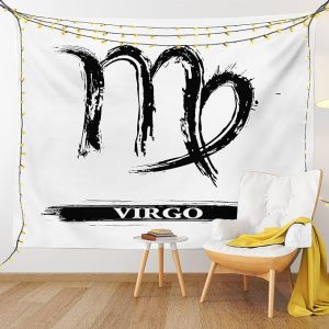 Ambesonne Virgo Tapestry, Virgo Sign with Black and White Monochrome Design Zodiac Constellation Print, Fabric Wall Hanging Decor for Bedroom Living Room Dorm, 30" X 45", Black White - Virgo Poster for men