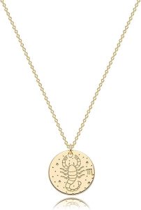 WEARON Zodiac Necklace for Women Gold Coin Disc Constellation Horoscope Sign Astrology Engraved 14k Gold Plated Dainty Chain Personalized Birthday Jewelry - Scorpio Accessories for men