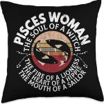Pisces Woman Funny Zodiac Sign Graphic For Women Girls Throw Pillow - Pisces Pillow for men