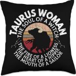 Taurus Woman Funny Zodiac Sign Graphic For Women Girls Throw Pillow - Taurus Pillow for men