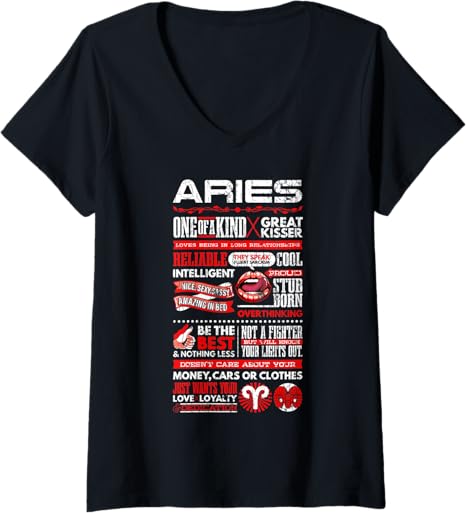 Womens Aries Facts Funny Zodiac Sign Graphic V-Neck T-Shirt - Aries T-Shirt for men