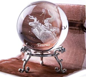 3D Laser Constellation Crystal Ball Crystal Paperweight Full Sphere Glass Fengshui with Sliver-Plated Flowering Stand(Taurus) - Taurus Products for men