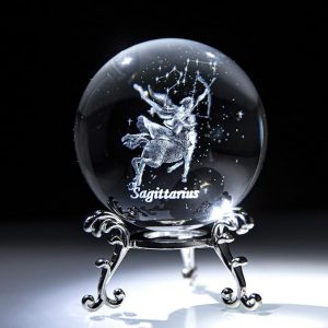 3D Laser Constellation Crytsal Ball Crystal Paperweight Full Sphere Glass Fengshui with Sliver-Plated Flowering Stand(Sagittarius) - Sagittarius Home Decor for men