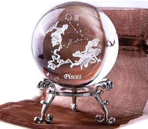 3D Inner Carving Constellation Ball Crystal Paperweight Full Sphere Glass Fengshui with Sliver-Plated Flowering Stand(Pisces) - Pisces Car Accessories for men