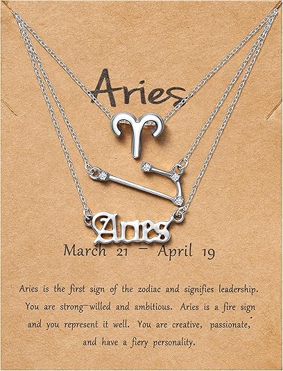 3Pcs Constellation Zodiac Layer Necklaces for Women Girls, Retro 14K Gold Plated 12 Constellation Pendant Necklace Exquisite Letter Horoscope Old English Zodiac Sign Jewelry Birthday Gift - Aries Necklace for men