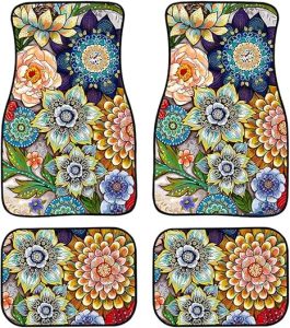 Decorative Boho Floral Print Car Floor Mats Front & Rear Liners Set,Universal Fit Auto Carpet Floor Mats Set of 4 for Women Girls - Virgo Car Floor Mat for men