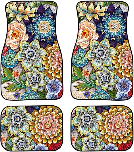 Decorative Boho Floral Print Car Floor Mats Front & Rear Liners Set,Universal Fit Auto Carpet Floor Mats Set of 4 for Women Girls - Virgo Car Floor Mat for men