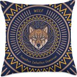 Native American Wolf Zodiac Sign for Pisces Blue Brown Throw Pillow - Pisces Pillow for men