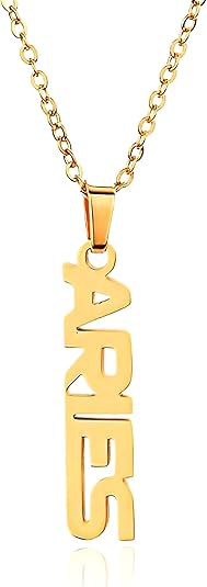 Zodiac Necklace for Women 18K Gold Plated 12 Constellation Pendant Silver Stainless Steel Jewelry Letter Astrology Sign Charms Personalized Gift for Mother and Daughter - Aries Necklace for men