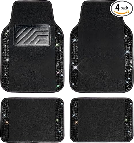 CAR PASS Bling Diamond Car Floor Mats, Sparkling Crystal Shining Glitter Rhinestone Carpet, Anti-Slip PVC Heel Pad Waterproof Universal for Automotive SUV,Sedan,Van,4pcs Girl Women Men Black Diamond - Aries Car Floor Mat for men
