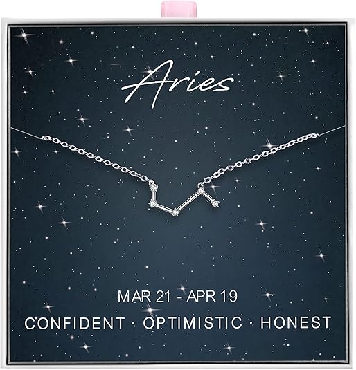 925 Sterling Silver Constellation Horoscope Zodiac Necklace, Birthday Gifts for Women - Aries Necklace for men