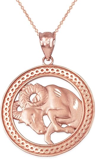 10K Rose Gold Zodiac Sign Medallion Satin DC Pendant Necklace - Aries Necklace for men
