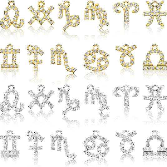 24 Pieces Alloy Zodiac Nail Charms Rhinestone Jewelry Zodiac Signs Nail Studs Charms Twelve Astrology Pendant Decor for Women Girl Making DIY Salon Bracelet Necklace Craft(Gold, Silver) - Aries Keychain for men
