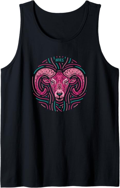 Cute Zodiac Sign Aries Pink Teal for Astrology Lover Tank Top - Aries T-Shirt for men