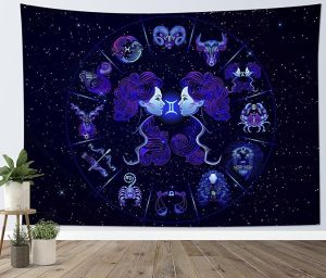 HVEST Gemini Tapestry Wall Hanging for Teen Bedroom 12 Constellations Hippie Art Tapestries Zodiac Blanket Birthday Gifts Party Decorations for Home Living Room Dorm,60x40 Inches - Gemini Blanket for men