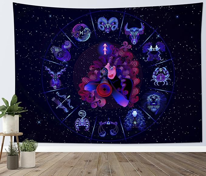 HVEST Sagittarius Tapestry Wall Hanging for Teen Bedroom 12 Constellations Hippie Art Tapestries Zodiac Blanket Birthday Gifts Party Decorations for Home Living Room Dorm,60x40 Inches - Sagittarius Home Decor for men