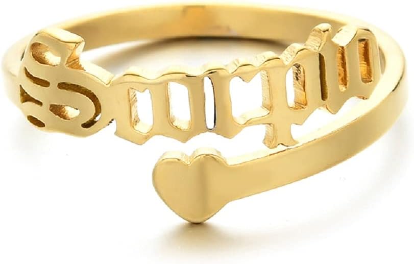 12 Zodiac Old English Letter Adjustable Stainless Steel Rings Gift for Women Dainty 12 Constellation Rings - Aries Ring for men