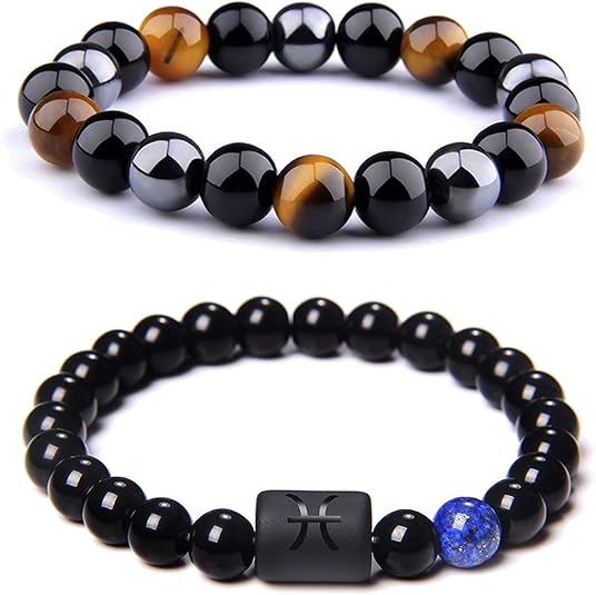 CSIYANJRY99 Zodiac Bracelets for Men Women Zodiac Sign 12 Constellation Horoscope Bracelet 8mm Natural Obsidian Hematite Onyx Tiger Eye Beads Stretch Bracelet - Pisces for men