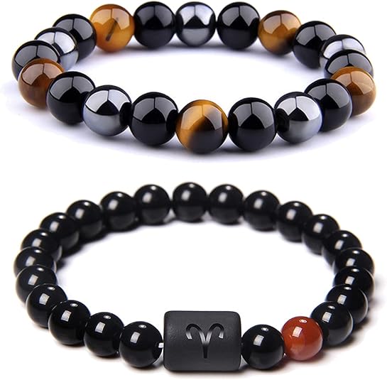 CSIYANJRY99 Zodiac Bracelets for Men Women Zodiac Sign 12 Constellation Horoscope Bracelet 8mm Natural Obsidian Hematite Onyx Tiger Eye Beads Stretch Bracelet - Aries for men