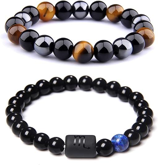 CSIYANJRY99 Zodiac Bracelets for Men Women Zodiac Sign 12 Constellation Horoscope Bracelet 8mm Natural Obsidian Hematite Onyx Tiger Eye Beads Stretch Bracelet - Scorpio Accessories for men