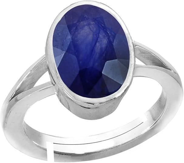 Natural Birthstone Blue Sapphire Adjustable 92.5 Stemp Sterling Silver Ring (Neelam Stone) for Women's and Men's 9.05 Carat - Aries Ring for men