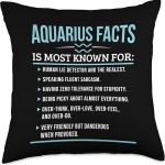 Aquarius Facts Traits Horoscope Zodiac Sign Funny Throw Pillow - Aquarius Pillow for men