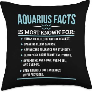 Aquarius Facts Traits Horoscope Zodiac Sign Funny Throw Pillow - Aquarius Pillow for men