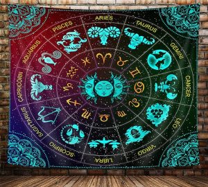 VeiVian Zodiac Astrology Wall Hanging, Sun and Moon Constellation Blacklight Art, Trippy Mandala Boho Witchy Wall Tapestry for Bedroom, Living Room, Dorm, (60x40) - Pisces for men