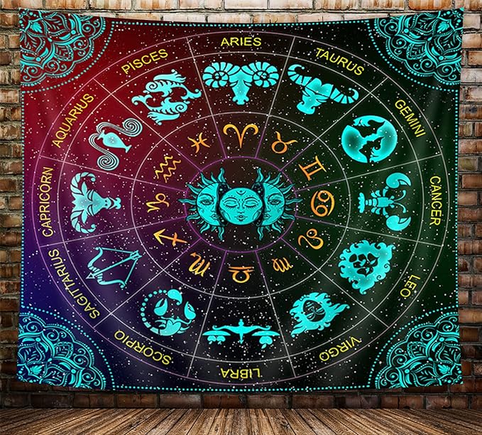 VeiVian Zodiac Astrology Wall Hanging, Sun and Moon Constellation Blacklight Art, Trippy Mandala Boho Witchy Wall Tapestry for Bedroom, Living Room, Dorm, (60x40) - Pisces for men