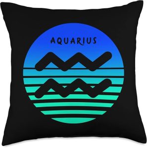 Aquarius Blue Vintage / Cool Retro Aquarius Birthday Month Throw Pillow - Aquarius Pillow for men