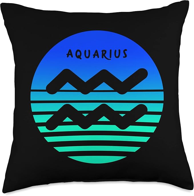 Aquarius Blue Vintage / Cool Retro Aquarius Birthday Month Throw Pillow - Aquarius Pillow for men