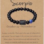 LAKIYOYO Zodiac Bracelet for Men Women Adjustable Natural Black Onyx Stone Bracelet 8mm 10mm Star Sign Constellation Horoscope Bracelet Gifts - Scorpio Accessories for men