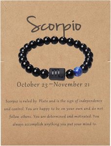 LAKIYOYO Zodiac Bracelet for Men Women Adjustable Natural Black Onyx Stone Bracelet 8mm 10mm Star Sign Constellation Horoscope Bracelet Gifts - Scorpio Accessories for men