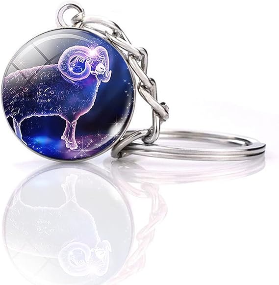 Zodiac 12 Constellations Charm Luminous Crystal Ball Pendant Key chain - Aries Keychain for men