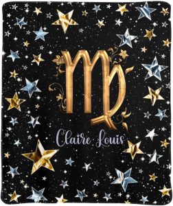 Personalized Throw Blanket, Zodiac Gold Stars Virgo Custom Blankets 50x60 Inches for Couch Bed, Fleece Blanket with Your Name Birthday for Boy Girl Teen - Virgo Blanket for men