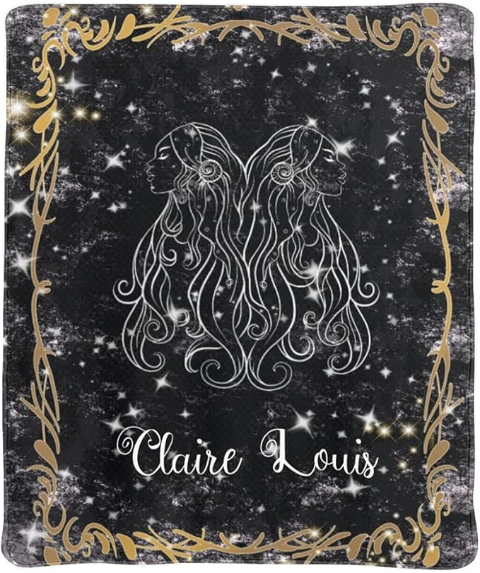 Personalized Throw Blanket, Zodiac Sign Gemini Custom Blankets 50x60 Inches for Couch Bed, Fleece Blanket with Your Name Birthday for Boy Girl Teen - Gemini Blanket for men