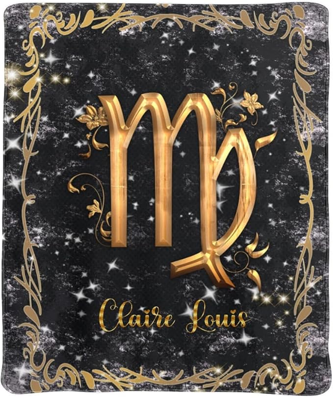Personalized Throw Blanket, Gold Starry Sky Virgo Custom Blankets 50x60 Inches for Couch Bed, Fleece Blanket with Your Name Birthday for Boy Girl Teen - Virgo Blanket for men