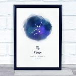 Virgo Zodiac Star Sign Star Watercolour Blue Wall Art Poster Print - Virgo Poster for men