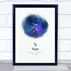 Virgo Zodiac Star Sign Star Watercolour Blue Wall Art Poster Print - Virgo Poster for men